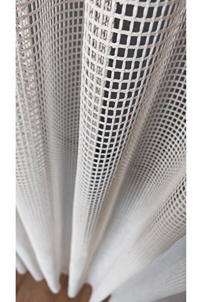 Yuka Mesh Knitted Beige Tulle Curtain Heavy Weight 1/3 Sik Pile Wrinkle-Free ...