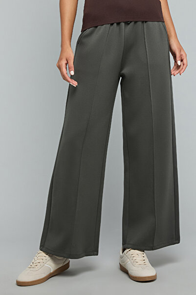 R&B Solid Wide Leg Pants with Drawstring Waist