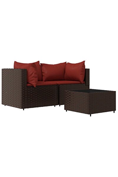 vidaxl Set mobilier de grădină cu perne, 3 piese, maro, poliratan