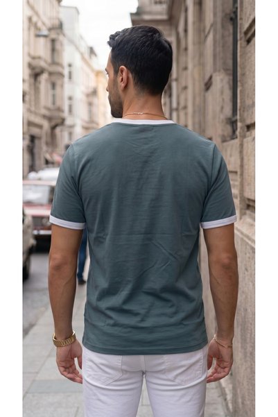 Teenage Millionaire Men's Petrol Green Colored T-Shirt with Crew Neck and Sleeve Trim Regular T-Shirt