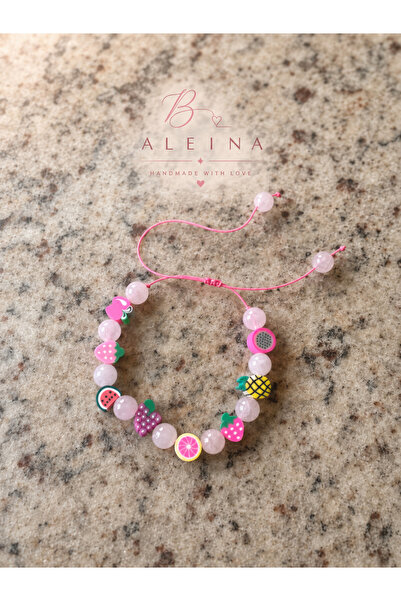 Ben Aleina Agate Stone Pink Shades Fimo Beaded Bracelet Rainbow
