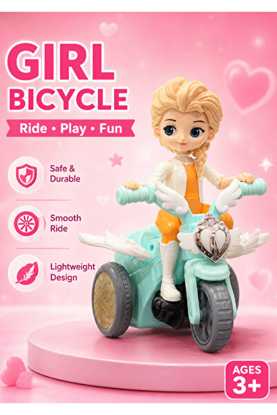DAT Girl on Bicycle Toy Figure with Angel Wings Tricycle – Lightweight Rollin...