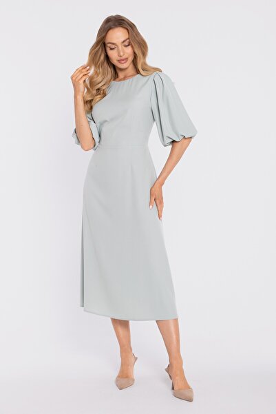Made of Emotion Rochie midi cu mâneci bufante și decolteu în V - verde mentă