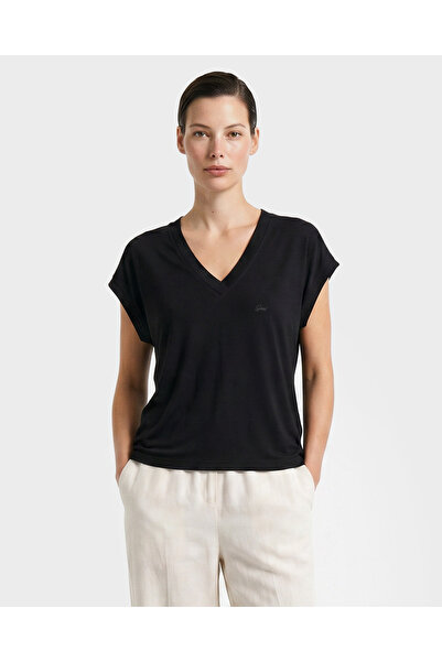 Gant Kadın Siyah V Yaka Regular Fit T-Shirt