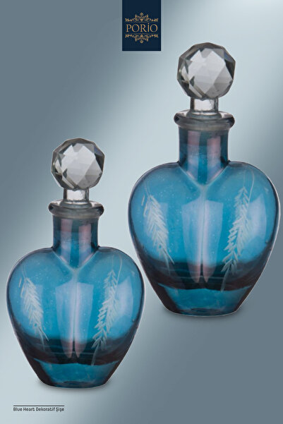 Porio Blue Heart Mavi Desenli Dekoratif Modern Cam Şişe PR77-1033