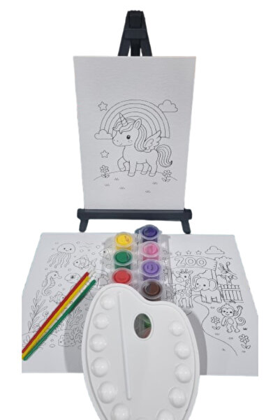 Ark Çizimli Plastik Pres Tuval Seti 18 X 24 Cm Akrilik Boya + Fırça