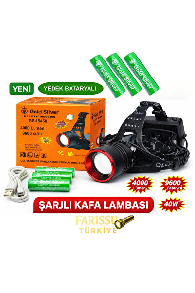 farissu Gold Silver GS-15450 Ultra Parlak 4000 Lümen Zoomlu Sensörlü Kafa Lam...