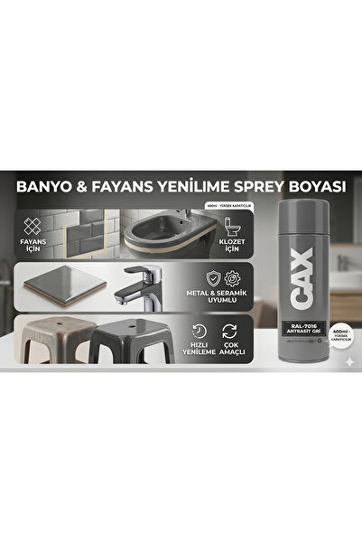 caxcolors CAX VERNİKLİ Suya Dayanıklı Banyo Fayans Klozet Yenileme Sprey Boya...