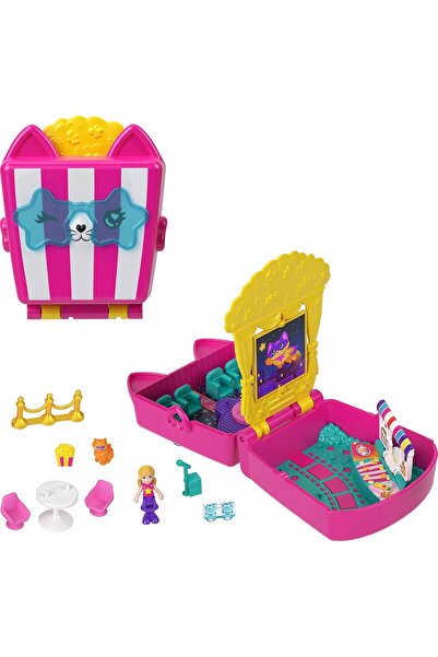 Polly Pocket Mini Doll and Accessories Playset, Kitty Cinema Compact with Min...