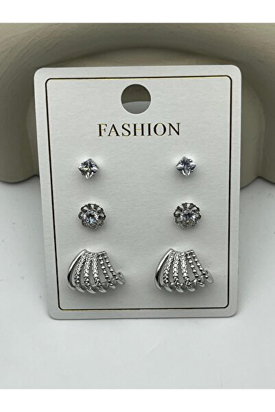 BİJU YILMAZ 26Vipkp112 -Silver Wave cm Steel Earring Set