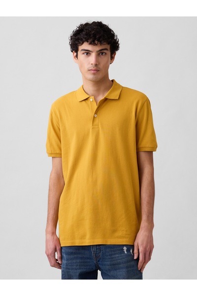 GAP Erkek Hardal Pique Polo Yaka T-Shirt