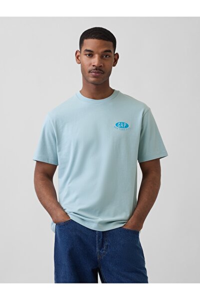 GAP Erkek Açık Mavi Everyday Soft Relaxed Grafik Baskılı T-Shirt