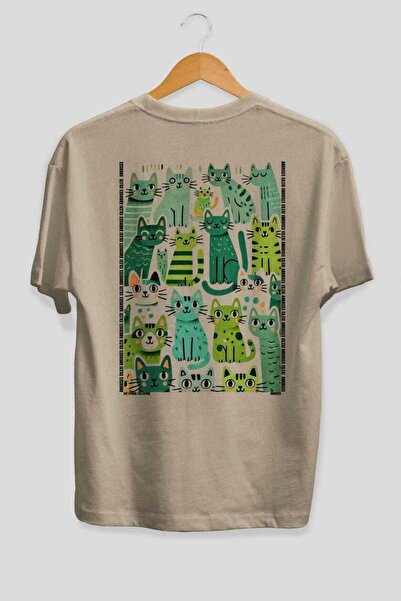 Ankhises Tricou oversize bej cu imprimeu Cat For Cat Lovers 92, 100% bumbac, ...