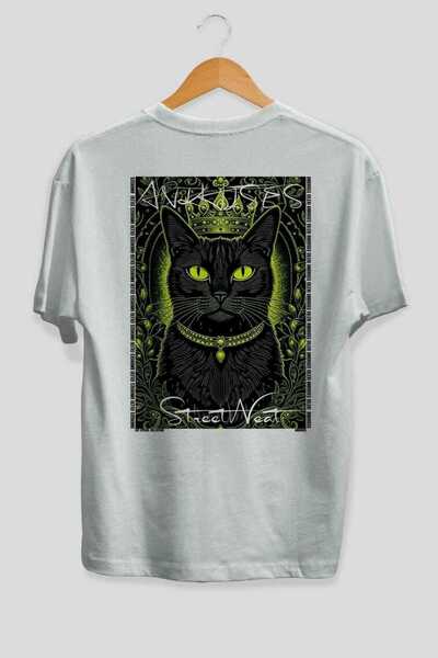Ankhises For the Love of Cats 68 Cats Printed White Oversize T-Shirt 100% Cot...