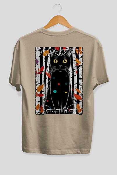 Ankhises For the Love of Cats 26 Cats Printed Beige Oversize T-Shirt 100% Cot...