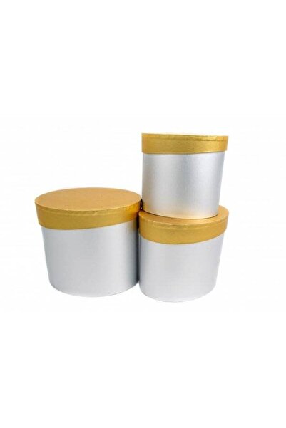 OEM Cutii Din Carton Ovala Argintie Cu Capac Auriu 3/Set