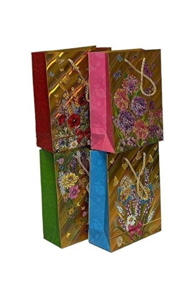 OEM Pungi Cadou Vertical Galben Auriu Cu Flori 26x32x10 12/set