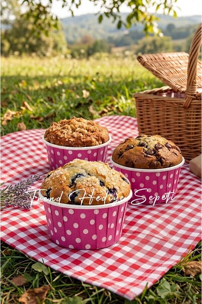 Trend Hediye Sepeti 50'li Büyük Boy XL Koyu Pembe Puantiyeli Muffin Cupcake K...