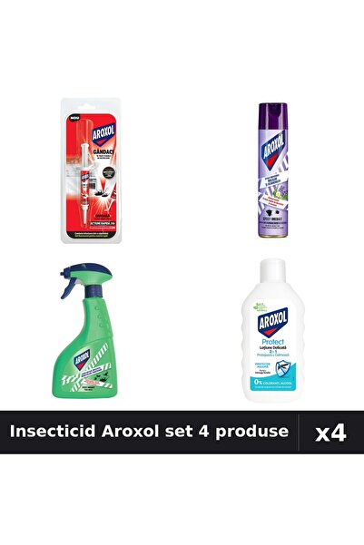 Aroxol Set 4 Insecticid - Spray 250ml, 400ml, Pastile 5g, Loțiune Repelent 200ml