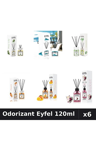 Eyfel Set 6 Odorizante Camera Betisoare 120ml - 6 Arome Asortate, Parfum Intens