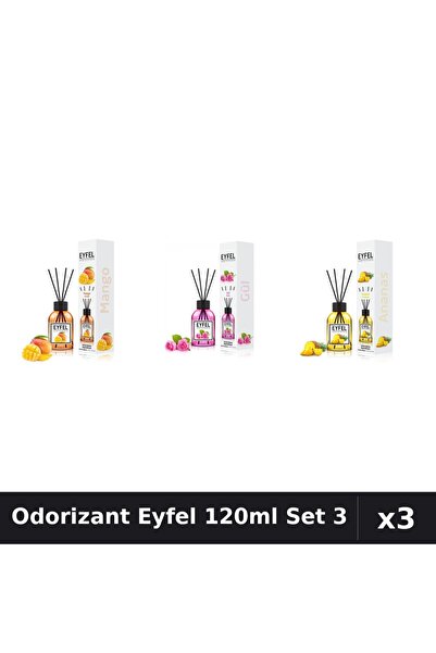 Eyfel Set 3 Odorizant Cameră Betișoare 120ml - Mango, Trandafir, Ananas