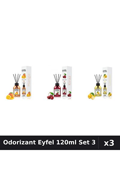 Eyfel Set 3 Odorizant Camera Betisoare 120ml - Mango, Cireșe, Lămâie