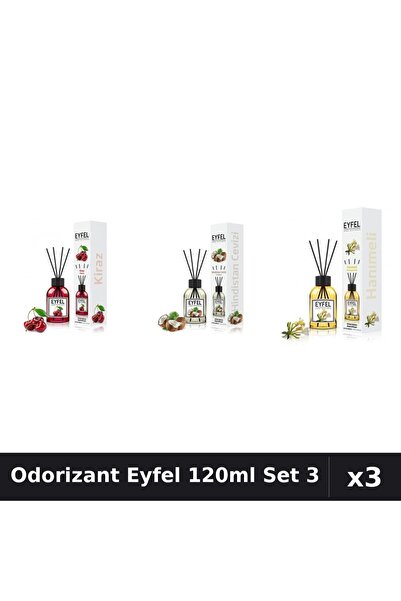 Eyfel Set 3 Odorizant Camera cu Betisoare 120ml - Cireșe, Nucă Cocos, Mâna Ma...