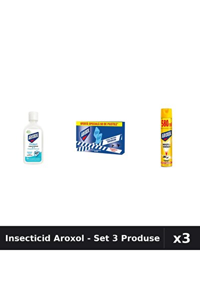 Aroxol Set 3 Insecticid - Loțiune 85ml, Pastile 60buc, Spray 580ml - Protecție