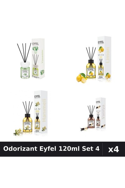 Eyfel Set 4 Odorizante Camera Betisoare 120ml - Iasomie, Lamaie, Vanilie, Man...