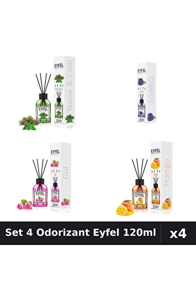 Eyfel Set 4 Odorizante Camera Betisoare, Mango, Pin Si Menta, Trandafir, Zamb...