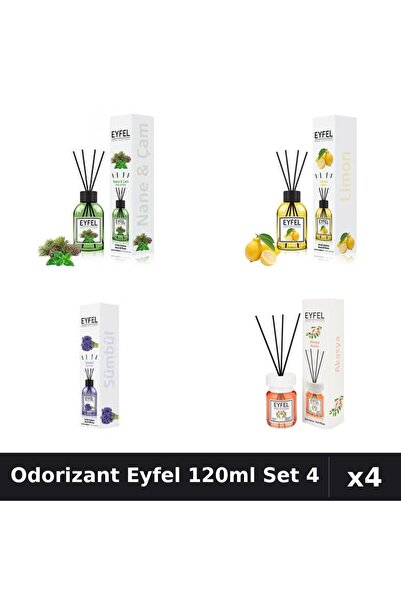 Eyfel Set 4 Odorizant Camera Betisoare 120ml - Pin Mentă, Lămâie, Zambile, Ac...