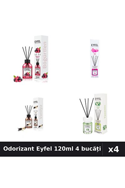Eyfel Set 4 Odorizant Camera Betisoare 120ml - Fructe Pădure, Bubble Gum, Van...