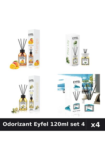 Eyfel Set 4 Odorizant Camera Betisoare 120ml - Mango, Lacramioare, Ocean, Mân...