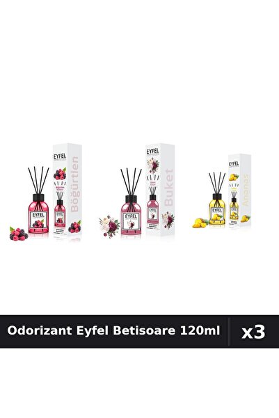 Eyfel Set 3 Odorizant Camera Betisoare 120ml - Fructe Pădure, Bouquet, Ananas
