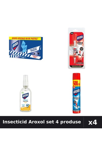 Aroxol Set 4 Insecticid - Pastile 60 buc, Loțiune 85ml, Spray 500ml - Protecț...