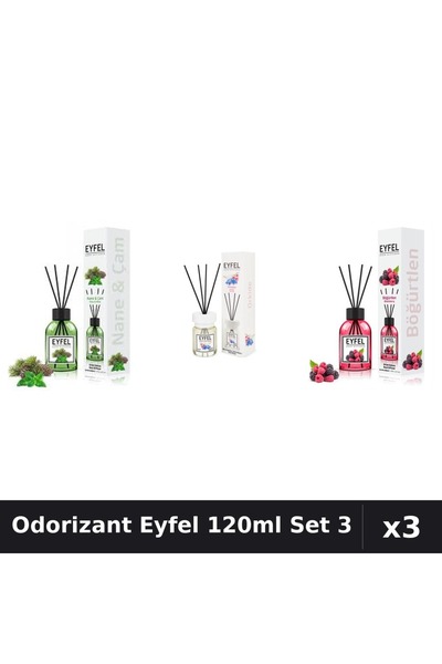 Eyfel Set 3 Odorizant Camera Betisoare 120ml - Pin Menta, Orhidee, Fructe Pădure