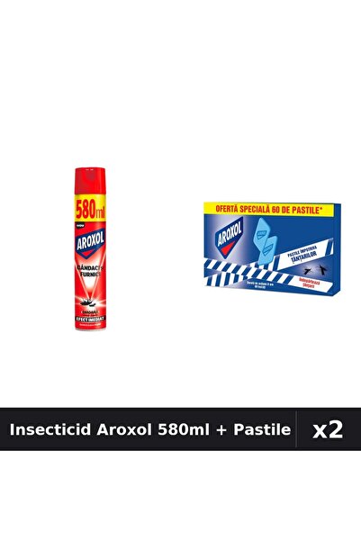 Aroxol Set 2 Insecticid - Spray 580ml + Pastile 60 Bucati - Anti Gandaci, Tan...