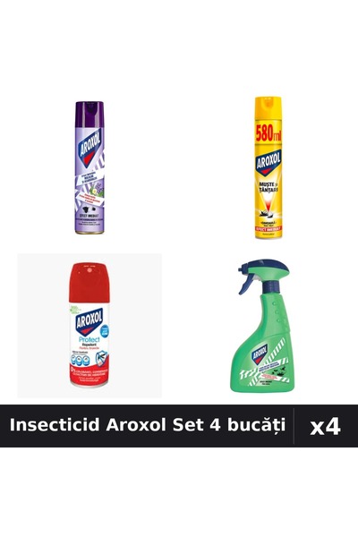 Aroxol Set 4 Spray Insecticid 100ml, 250ml, 400ml, 580ml - Protecție Casa