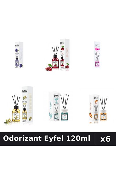 Eyfel Set 6 Odorizante Cameră Betișoare - 6 Arome Asortate, 120ml Parfum Intens