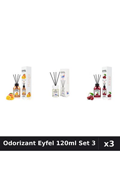 Eyfel Set 3 Odorizant Camera cu Betisoare 120ml - Mango, Orhidee, Cireșe
