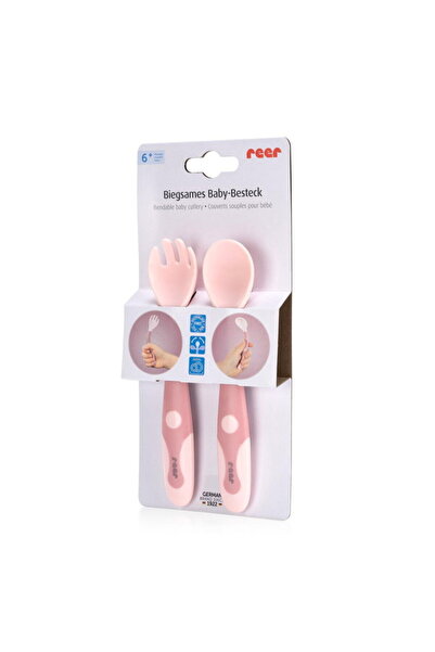 reer Flexible cutlery for children, spoon and fork, BPA-free, pink, 6+ months...
