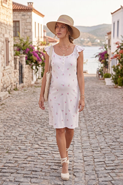 Miss Dünya Lissa Ruffle Sleeve Detailed Buttoned Maternity Woven Dress