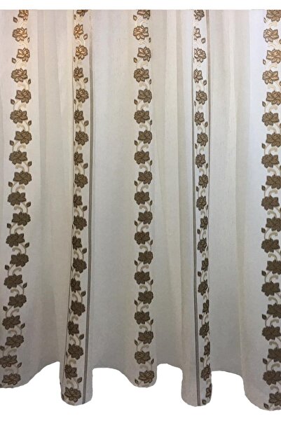 Liz Line Mechanically embroidered curtain, ivory/brown color, from the "Roses...