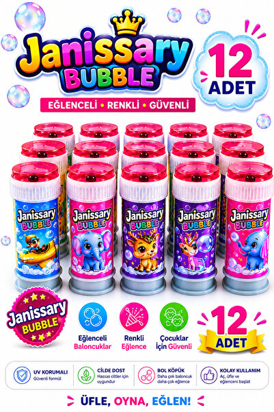 Janissary Bubble 12 Adet Köpük Baloncuk Seti – Çocuklar İçin Eğlenceli ve Güv...