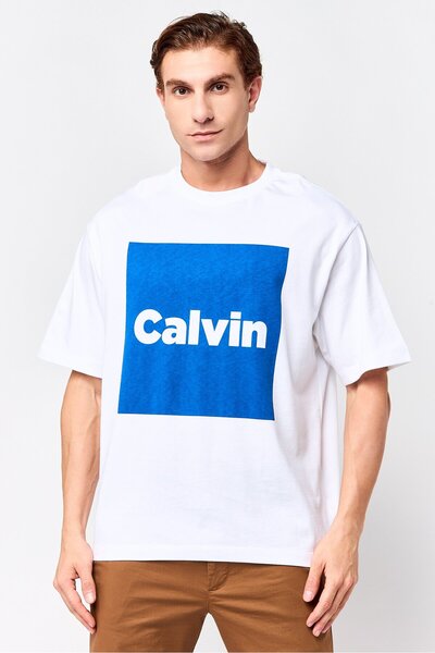 Calvin Klein Jeans Men Crew Neck Short Sleeve Graphic Print T-shirt, White
