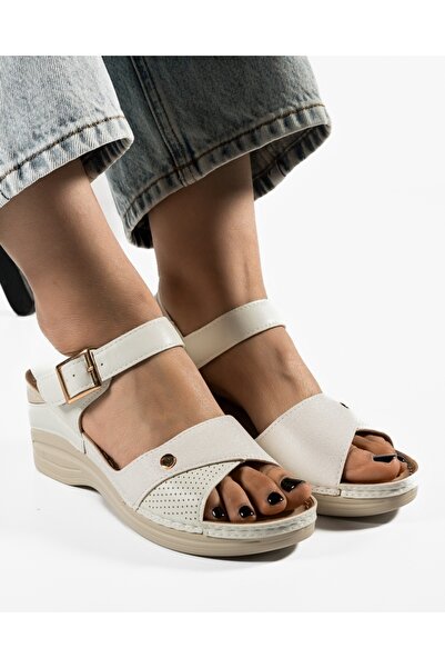 ALOGO Women's White Platform Sandals Made of Ecological Leather Zugy