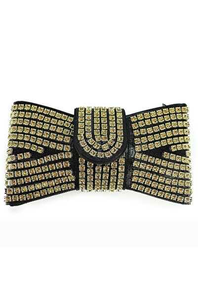 OEM Black evening clutch bag with rhinestones and chain