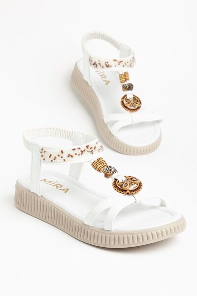 Hayalimdeki Ayakkabı Ceyla Women's White Buckle Comfortable Sole Daily Sandals