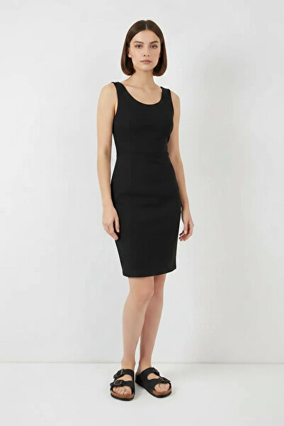 Efnaz style Women's Round Neck Sleeveless Black Dress