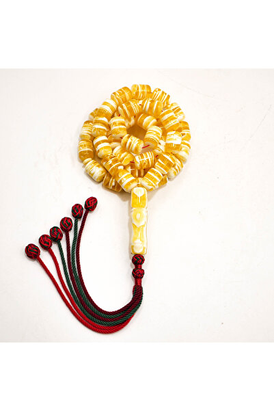 Generic Luxury Amber Imitation Mastic Rosary 66 Beads, Yellow White Striped T...